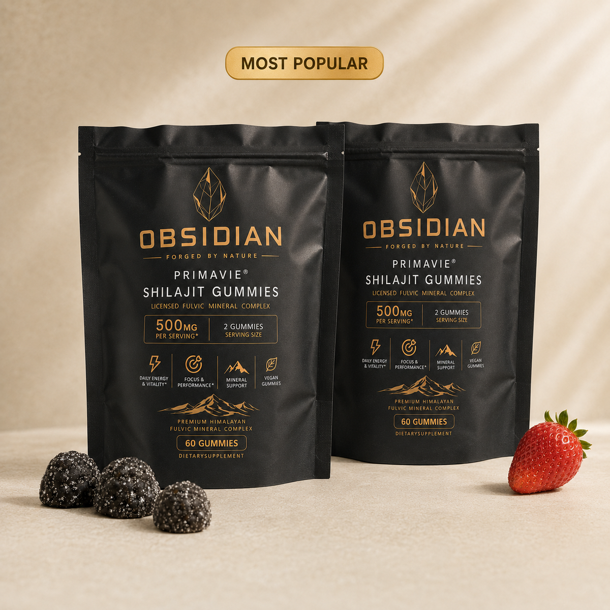 Obsidian PrimaVie® Shilajit Gummies — 2 Pack