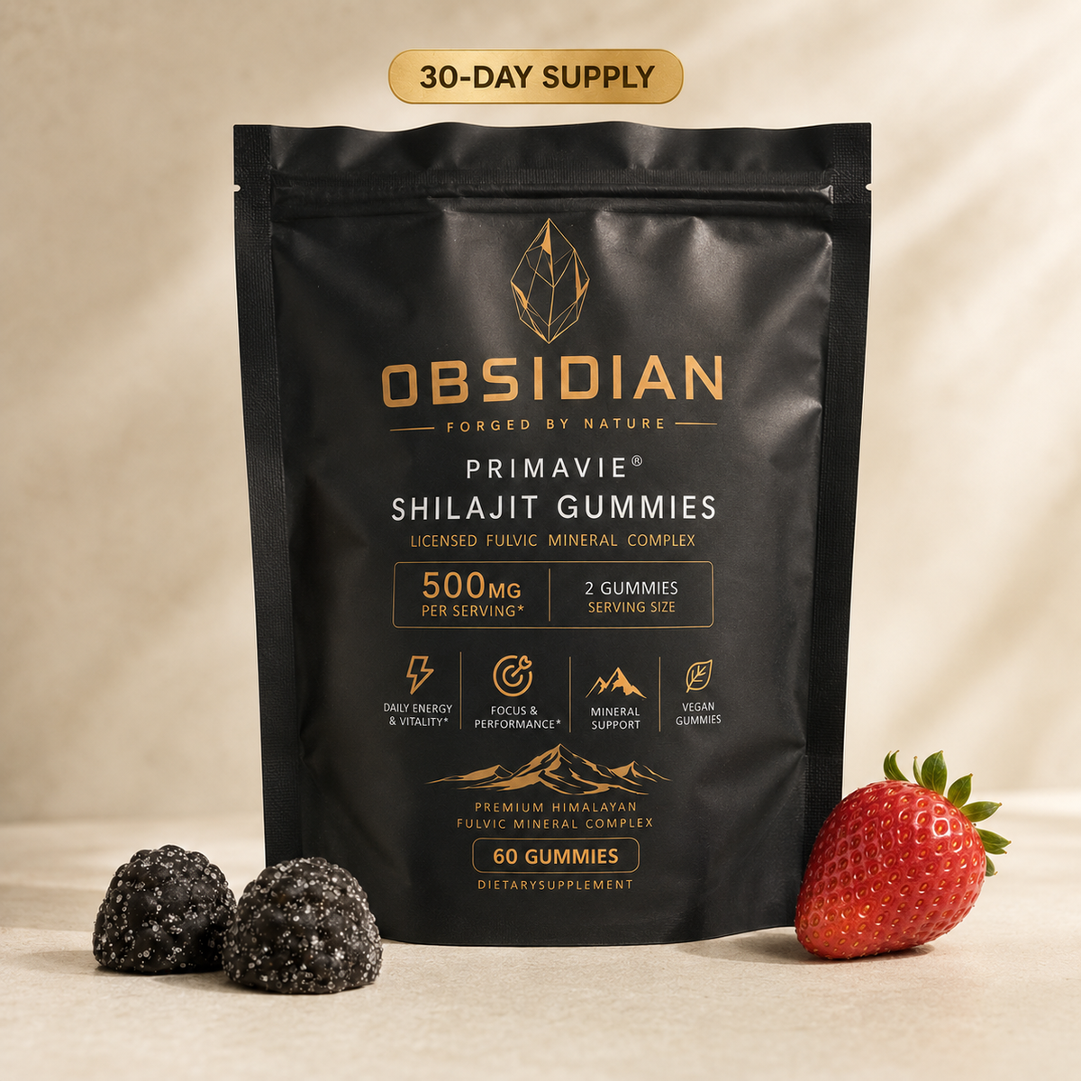 Obsidian PrimaVie® Shilajit Gummies (60 Pack)